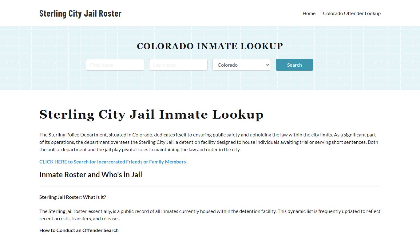Sterling Police Department & City Jail, CO Inmate Roster, Arrests, Mugshots